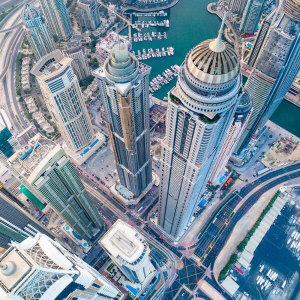 Skyline della marina di Dubai dall'alto