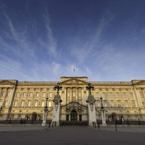 Buckingham Palace golden sunrise big blue sky London