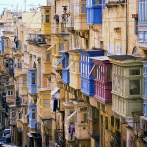 wooden balconies in Repubblika street, Valletta
