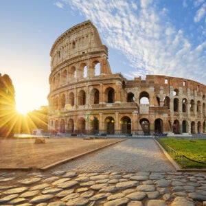 The Colosseum in Rome in the morning sun, Italy